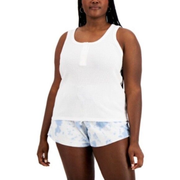 Rebellious One Trendy Plus Size Henley Tank Top, White, 3X - Picture 1 of 1